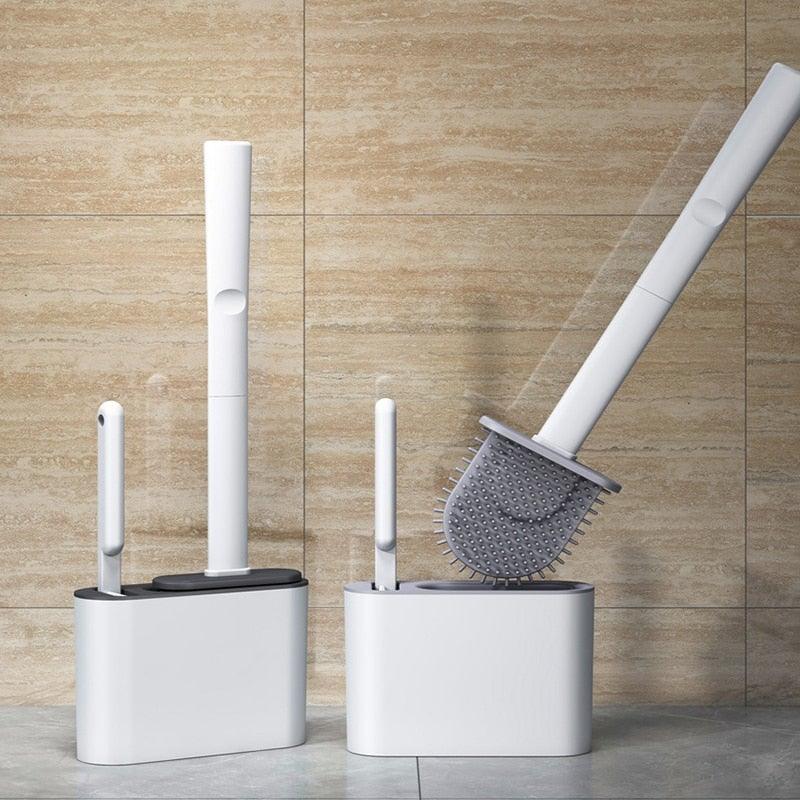 Wall Hanging Toilet Brush with Holder Set Silicone Bristles For Floor Bathroom Cleaning Toilet Brush And Holder Set Wall-Hanging Landing Toilet Bowl Brush Household Hotel Cleaner With Small Brush For Bathroom Stevvex