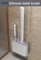 Wall Hanging Toilet Brush with Holder Set Silicone Bristles For Floor Bathroom Cleaning Toilet Brush And Holder Set Wall-Hanging Landing Toilet Bowl Brush Household Hotel Cleaner With Small Brush For Bathroom Stevvex