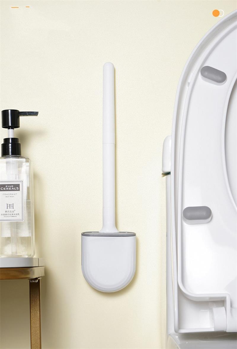 Wall-Mounted Silicone Toilet Brush Wash Toilet Accessories With Holder Soft Bristles Brushes Set Bathroom Cleaning Tool Toilet Brush Set Silicone Toilet Brush With Holder Wall Mounted With Toilet Bowl Brush And Holder Bendable Brush Head Holder Stevvex