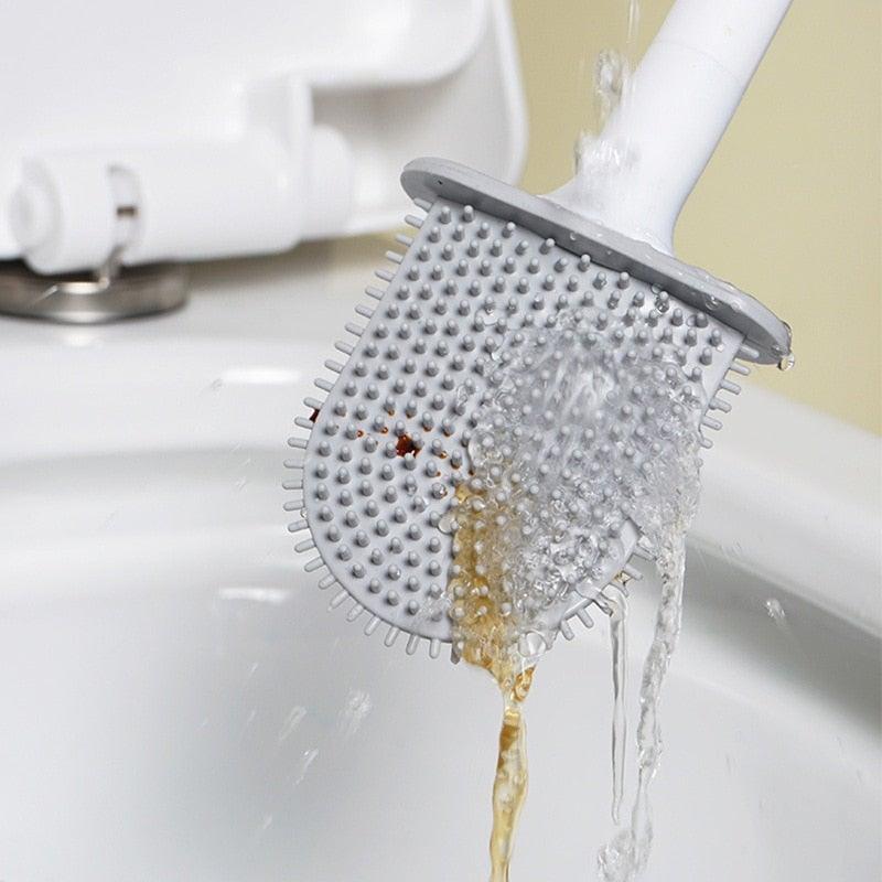 Wall-Mounted Silicone Toilet Brush Wash Toilet Accessories With Holder Soft Bristles Brushes Set Bathroom Cleaning Tool Toilet Brush Set Silicone Toilet Brush With Holder Wall Mounted With Toilet Bowl Brush And Holder Bendable Brush Head Holder Stevvex