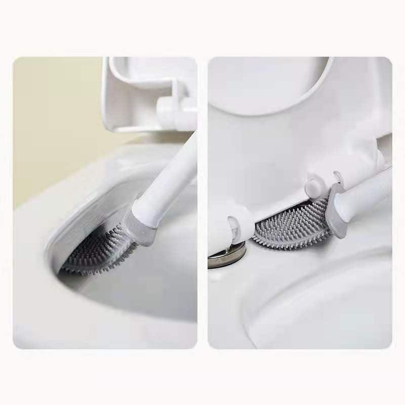 Wall-Mounted Silicone Toilet Brush Wash Toilet Accessories With Holder Soft Bristles Brushes Set Bathroom Cleaning Tool Toilet Brush Set Silicone Toilet Brush With Holder Wall Mounted With Toilet Bowl Brush And Holder Bendable Brush Head Holder Stevvex