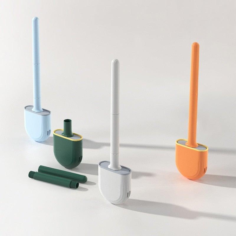 Wall-Mounted Silicone Toilet Brush Wash Toilet Accessories With Holder Soft Bristles Brushes Set Bathroom Cleaning Tool Toilet Brush Set Silicone Toilet Brush With Holder Wall Mounted With Toilet Bowl Brush And Holder Bendable Brush Head Holder Stevvex