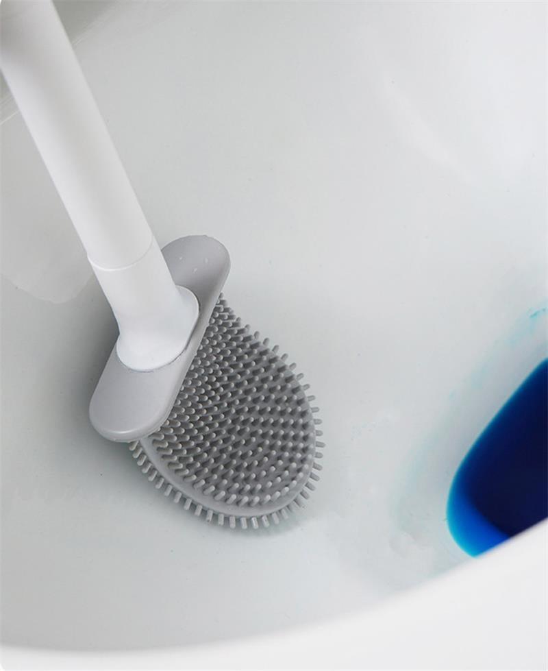 Wall-Mounted Silicone Toilet Brush Wash Toilet Accessories With Holder Soft Bristles Brushes Set Bathroom Cleaning Tool Toilet Brush Set Silicone Toilet Brush With Holder Wall Mounted With Toilet Bowl Brush And Holder Bendable Brush Head Holder Stevvex