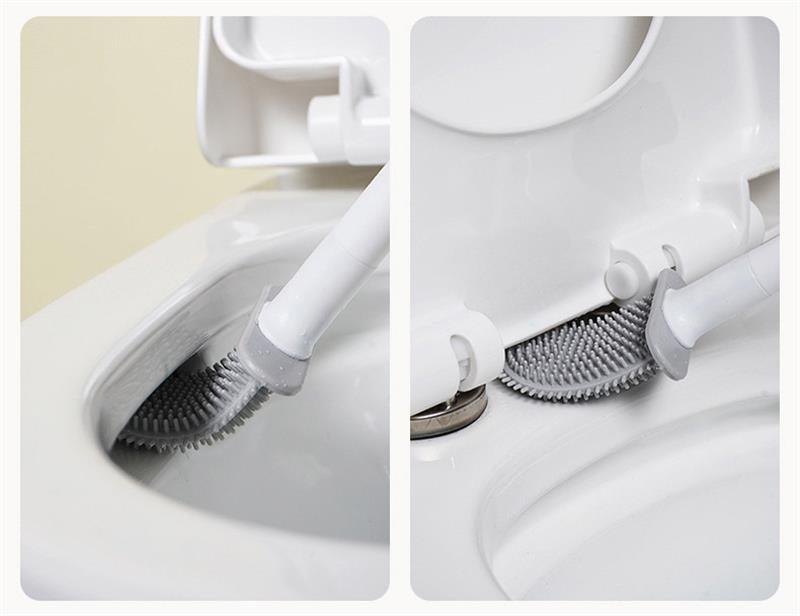 Wall-Mounted Silicone Toilet Brush Wash Toilet Accessories With Holder Soft Bristles Brushes Set Bathroom Cleaning Tool Toilet Brush Set Silicone Toilet Brush With Holder Wall Mounted With Toilet Bowl Brush And Holder Bendable Brush Head Holder Stevvex