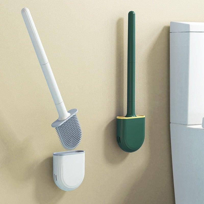 Wall-Mounted Silicone Toilet Brush Wash Toilet Accessories With Holder Soft Bristles Brushes Set Bathroom Cleaning Tool Toilet Brush Set Silicone Toilet Brush With Holder Wall Mounted With Toilet Bowl Brush And Holder Bendable Brush Head Holder Stevvex