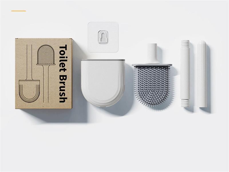 Wall-Mounted Silicone Toilet Brush Wash Toilet Accessories With Holder Soft Bristles Brushes Set Bathroom Cleaning Tool Toilet Brush Set Silicone Toilet Brush With Holder Wall Mounted With Toilet Bowl Brush And Holder Bendable Brush Head Holder Stevvex