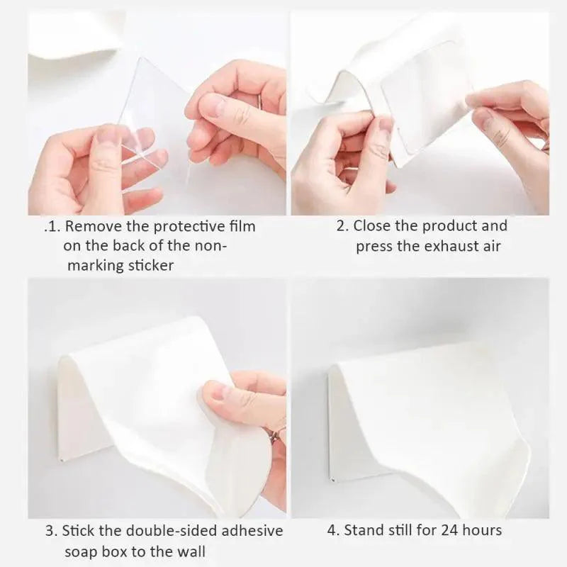 Wall-suction Drain Soap Dish Decorative Drainage Soap Holder Soap Holder Storage Container Home Bathroom Kitchen Accessories Self Adhesive Soap Drain Rack Soap Holder with Hook Wall Mount Soap Dish with Hook Sponge Soap Draining Tray Plate Stevvex
