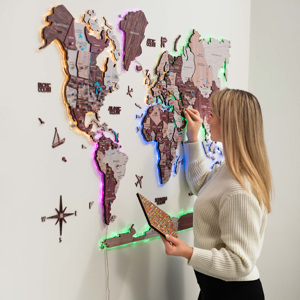 3D LUMINOUS LED Wooden World Map 2.0 Cappuccino Enjoy The Wood