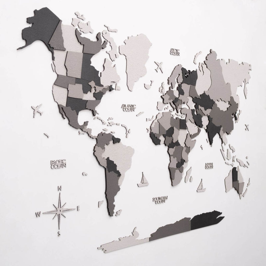 3D Wooden World Map Concrete Enjoy The Wood