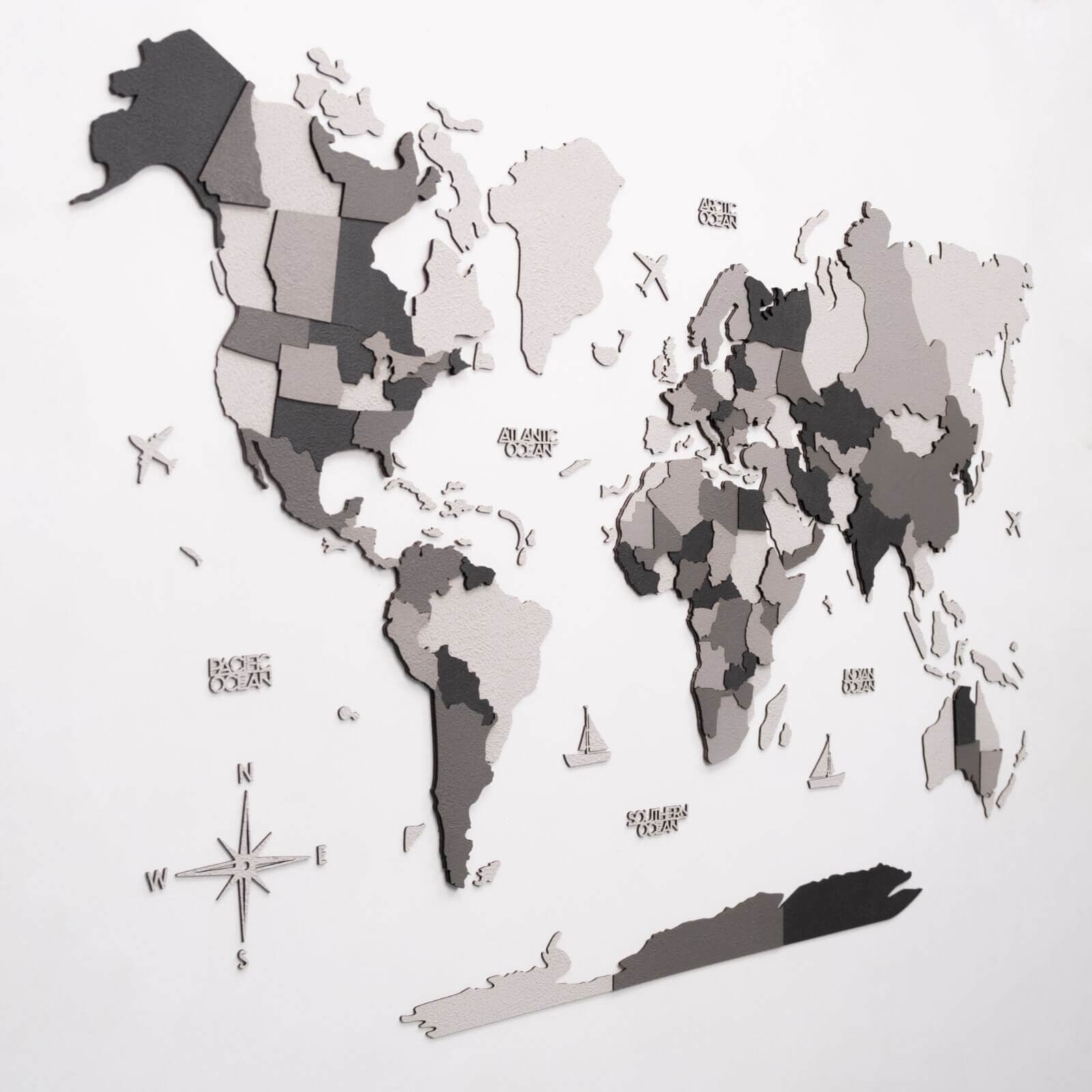 3D Wooden World Map Concrete Enjoy The Wood