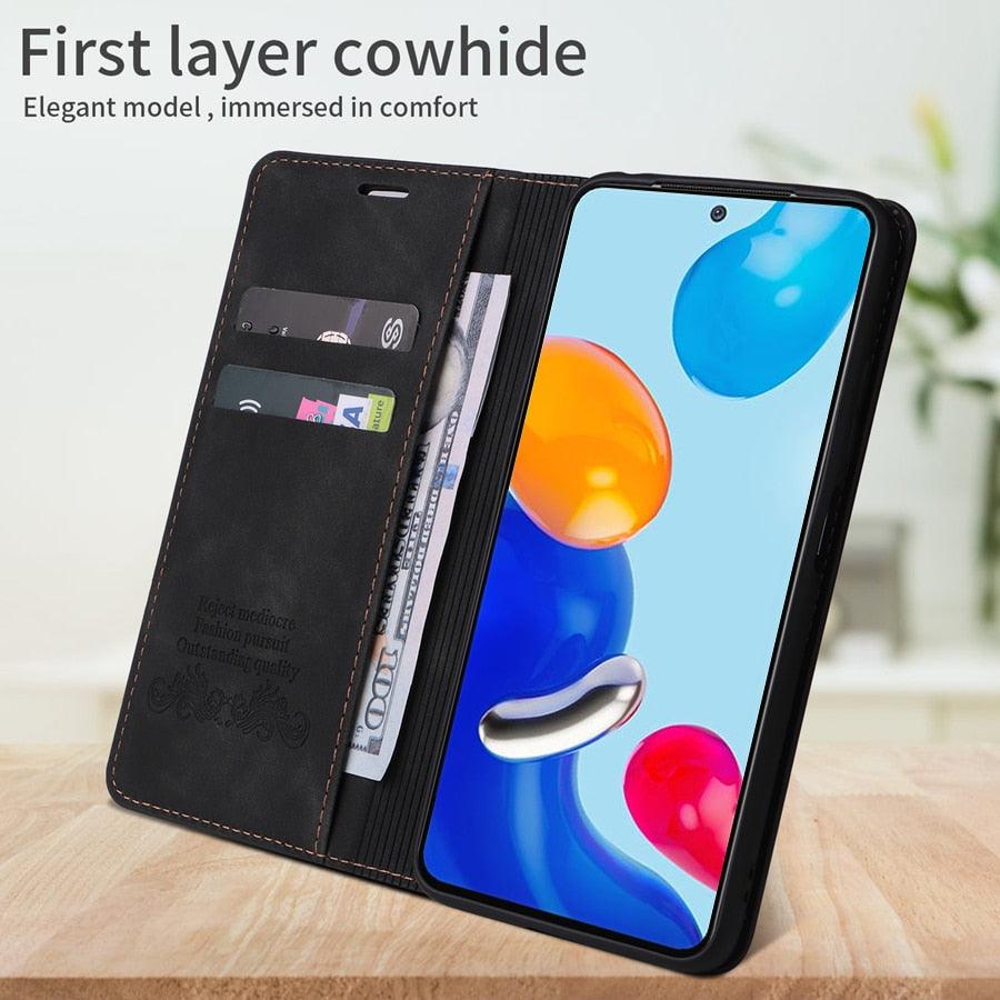 Wallet Flip Leather Case For Xiaomi Redmi 10 10C 9A 9C 9T Note 11 Pro 10S 10 Pro 9 Pro 8T 7 Poco F3 X3 X4 Pro M3 M4 Pro M5s 11T Leather Finish Inbuilt Stand & Pockets Wallet Style Flip Back Case Stevvex
