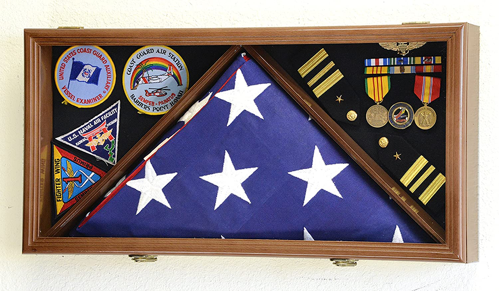 Large Flag & Medals Military Pins Patches Insignia Holds up to 5x9 Flag Display Case Frame The Military Gift Store