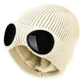 Warm Classic Unisex Wool Knitted Goggles Beanie Comfortable Winter Stylish Hat Outdoor Sports Cap For Men Women New Fashion Multi Function Caps Stevvex