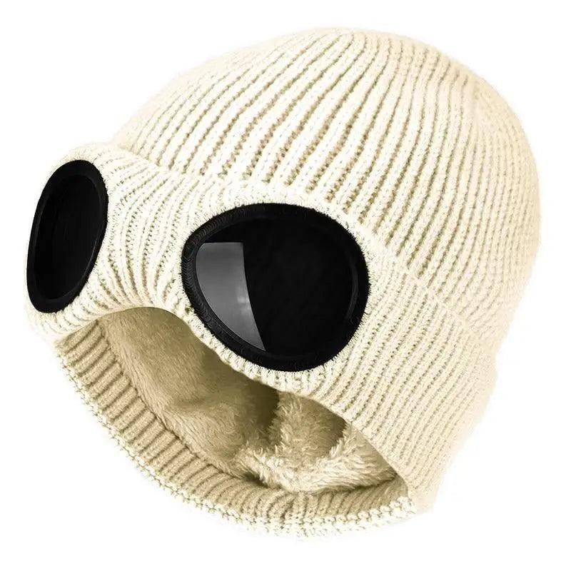 Warm Classic Unisex Wool Knitted Goggles Beanie Comfortable Winter Stylish Hat Outdoor Sports Cap For Men Women New Fashion Multi Function Caps Stevvex