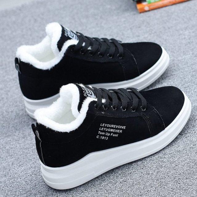 Warm Comfortable Womens Winter Shoes Fur Plush Casual Shoes Lace Up Fashion Sneakers Women's Snow Boots Fur Lined Booties Anti-Slip Ankle Winter Soft Sneakers Stevvex