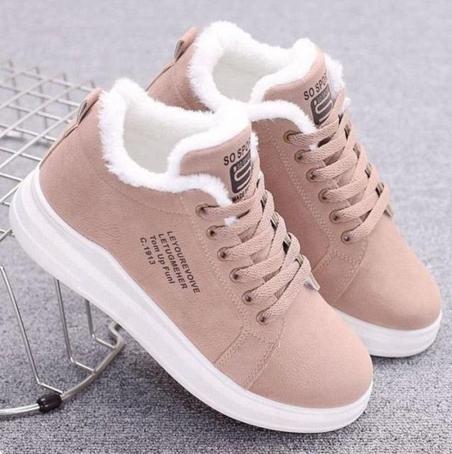 Warm Comfortable Womens Winter Shoes Fur Plush Casual Shoes Lace Up Fashion Sneakers Women's Snow Boots Fur Lined Booties Anti-Slip Ankle Winter Soft Sneakers Stevvex