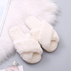 Warm Fluffy Slippers Women Cozy Faux Fur Cross Indoor Floor Slides Flat Soft Furry Flip Flops Fuzzy Slippers Cross Band Fluffy Slippers Faux Fur Slippers Plush House Open Toe Cozy Slippers For Women