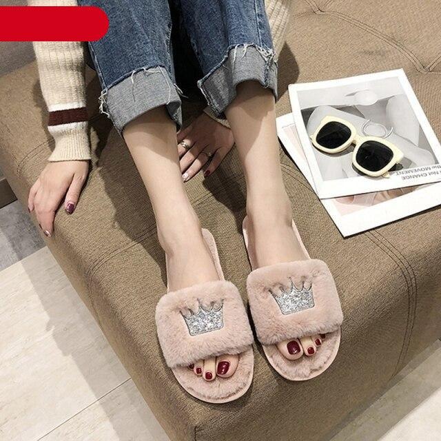 Warm Fluffy Slippers Women Faux Fur Slipper Indoor Floor Slides Flat Soft Furry House Shoes Heart Shape Flip Flops Faux Fur Memory Foam Cozy Flat Spa Slide Slippers Comfy Open Toe Design Stevvex