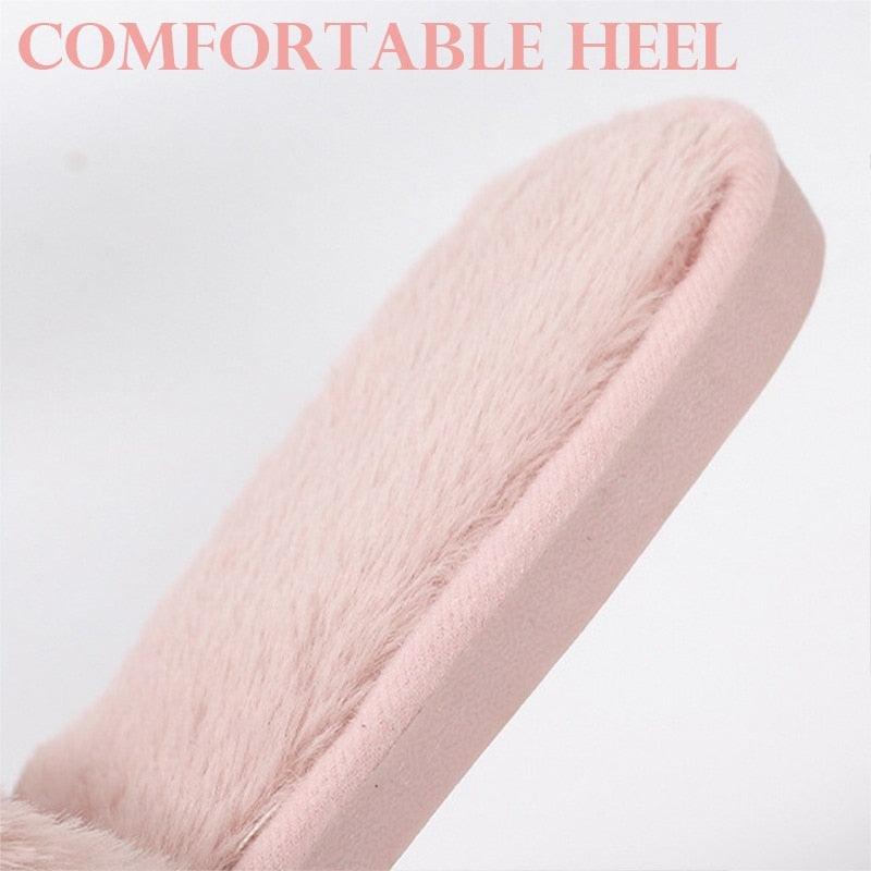 Warm Fluffy Slippers Women Faux Fur Slipper Indoor Floor Slides Flat Soft Furry House Shoes Heart Shape Flip Flops Faux Fur Memory Foam Cozy Flat Spa Slide Slippers Comfy Open Toe Design Stevvex