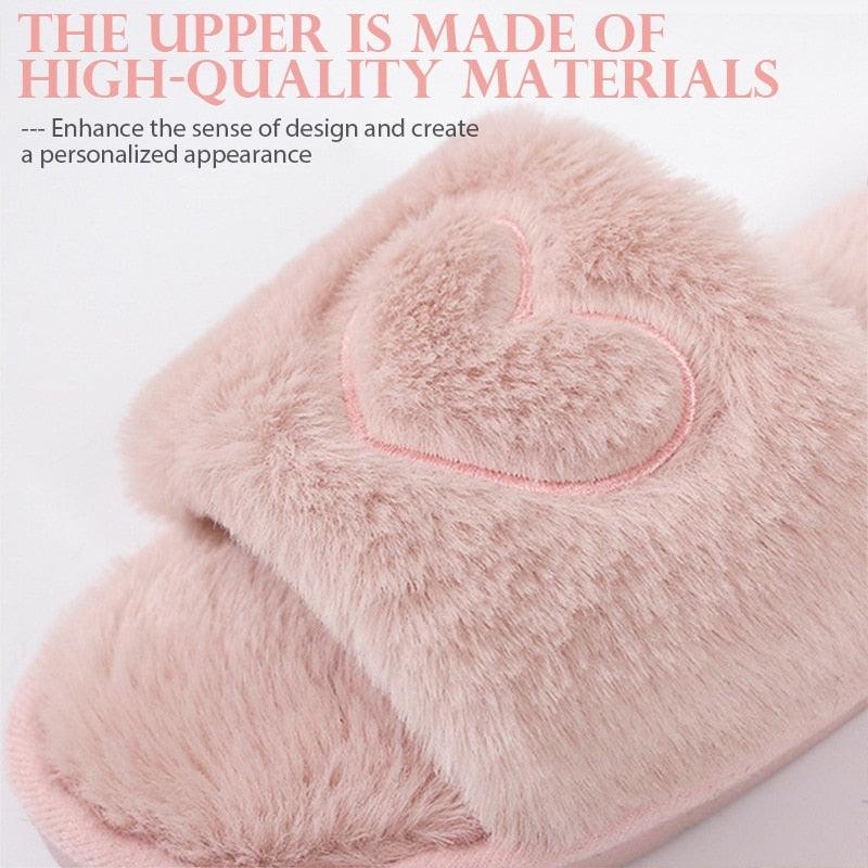 Warm Fluffy Slippers Women Faux Fur Slipper Indoor Floor Slides Flat Soft Furry House Shoes Heart Shape Flip Flops Faux Fur Memory Foam Cozy Flat Spa Slide Slippers Comfy Open Toe Design Stevvex