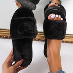 Warm Fluffy Slippers Women Faux Fur Slipper Indoor Floor Slides Flat Soft Furry House Shoes Heart Shape Flip Flops Faux Fur Memory Foam Cozy Flat Spa Slide Slippers Comfy Open Toe Design Stevvex