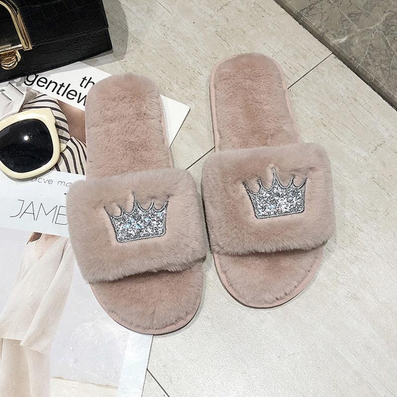 Warm Fluffy Slippers Women Faux Fur Slipper Indoor Floor Slides Flat Soft Furry House Shoes Heart Shape Flip Flops Faux Fur Memory Foam Cozy Flat Spa Slide Slippers Comfy Open Toe Design Stevvex