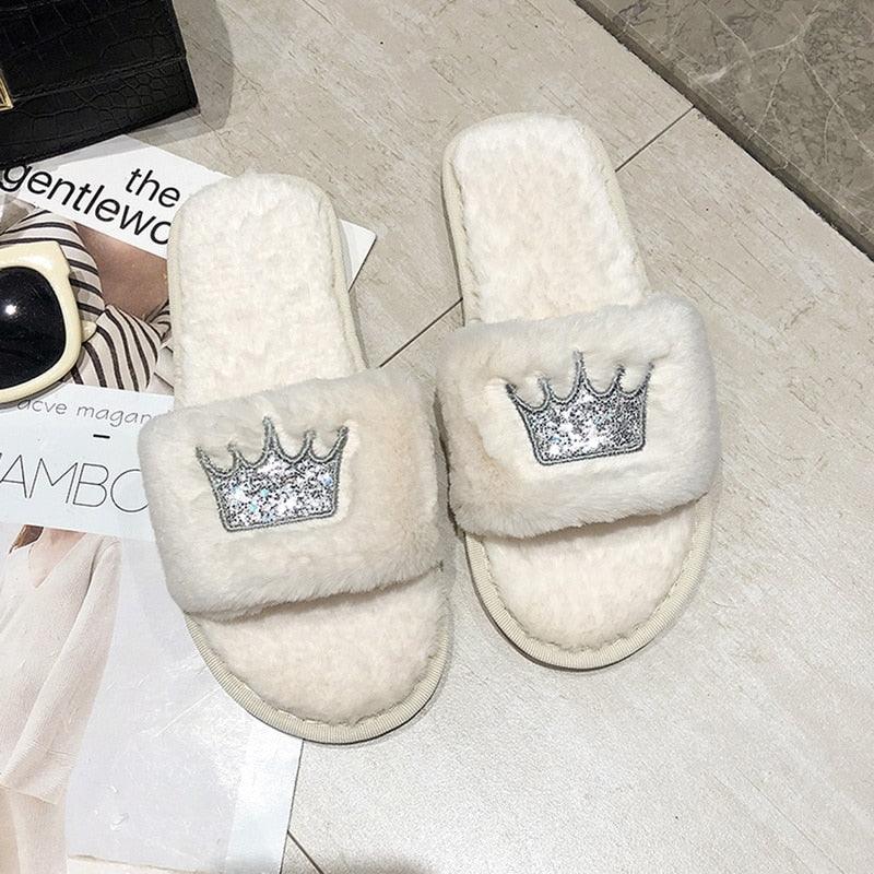 Warm Fluffy Slippers Women Faux Fur Slipper Indoor Floor Slides Flat Soft Furry House Shoes Heart Shape Flip Flops Faux Fur Memory Foam Cozy Flat Spa Slide Slippers Comfy Open Toe Design Stevvex