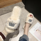 Warm Fluffy Slippers Women Faux Fur Slipper Indoor Floor Slides Flat Soft Furry House Shoes Heart Shape Flip Flops Faux Fur Memory Foam Cozy Flat Spa Slide Slippers Comfy Open Toe Design Stevvex
