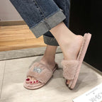 Warm Fluffy Slippers Women Faux Fur Slipper Indoor Floor Slides Flat Soft Furry House Shoes Heart Shape Flip Flops Faux Fur Memory Foam Cozy Flat Spa Slide Slippers Comfy Open Toe Design Stevvex