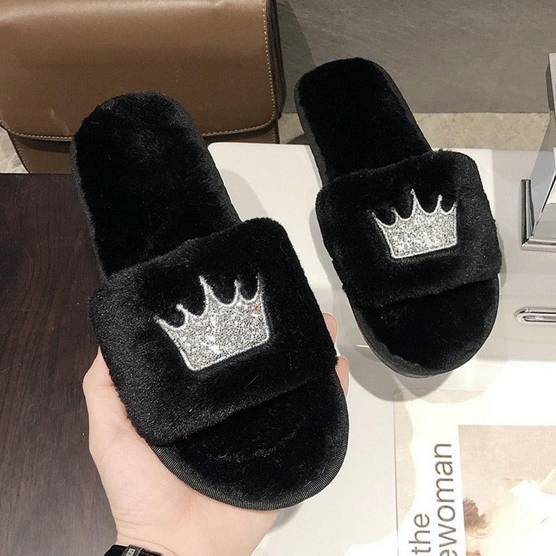 Warm Fluffy Slippers Women Faux Fur Slipper Indoor Floor Slides Flat Soft Furry House Shoes Heart Shape Flip Flops Faux Fur Memory Foam Cozy Flat Spa Slide Slippers Comfy Open Toe Design Stevvex