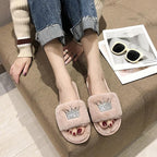 Warm Fluffy Slippers Women Faux Fur Slipper Indoor Floor Slides Flat Soft Furry House Shoes Heart Shape Flip Flops Faux Fur Memory Foam Cozy Flat Spa Slide Slippers Comfy Open Toe Design Stevvex