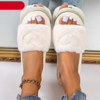 Warm Fluffy Slippers Women Faux Fur Slipper Indoor Floor Slides Flat Soft Furry House Shoes Heart Shape Flip Flops Faux Fur Memory Foam Cozy Flat Spa Slide Slippers Comfy Open Toe Design Stevvex