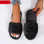 Warm Fluffy Slippers Women Faux Fur Slipper Indoor Floor Slides Flat Soft Furry House Shoes Heart Shape Flip Flops Faux Fur Memory Foam Cozy Flat Spa Slide Slippers Comfy Open Toe Design Stevvex