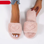 Warm Fluffy Slippers Women Faux Fur Slipper Indoor Floor Slides Flat Soft Furry House Shoes Heart Shape Flip Flops Faux Fur Memory Foam Cozy Flat Spa Slide Slippers Comfy Open Toe Design Stevvex