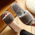 Warm Fluffy Slippers Women Faux Fur Slipper Indoor Floor Slides Flat Soft Furry House Warm Comfortable Fuzzy Furry Bedroom Slippers Indoor Cozy Memory Foam Anti-Slip Flip Flops Stevvex