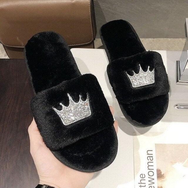 Warm Fluffy Slippers Women Faux Fur Slipper Indoor Floor Slides Flat Soft Furry House Warm Comfortable Fuzzy Furry Bedroom Slippers Indoor Cozy Memory Foam Anti-Slip Flip Flops Stevvex
