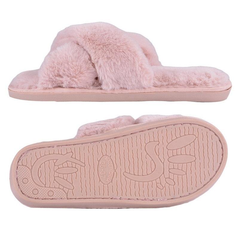 Warm Fluffy Slippers Women Faux Fur Slipper Indoor Floor Slides Flat Soft Furry House Warm Comfortable Fuzzy Furry Bedroom Slippers Indoor Cozy Memory Foam Anti-Slip Flip Flops Stevvex