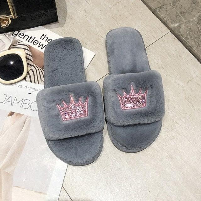 Warm Fluffy Slippers Women Faux Fur Slipper Indoor Floor Slides Flat Soft Furry House Warm Comfortable Fuzzy Furry Bedroom Slippers Indoor Cozy Memory Foam Anti-Slip Flip Flops Stevvex