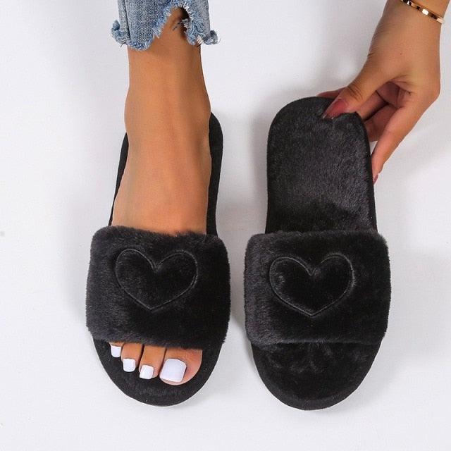 Warm Fluffy Slippers Women Faux Fur Slipper Indoor Floor Slides Flat Soft Furry House Warm Comfortable Fuzzy Furry Bedroom Slippers Indoor Cozy Memory Foam Anti-Slip Flip Flops Stevvex