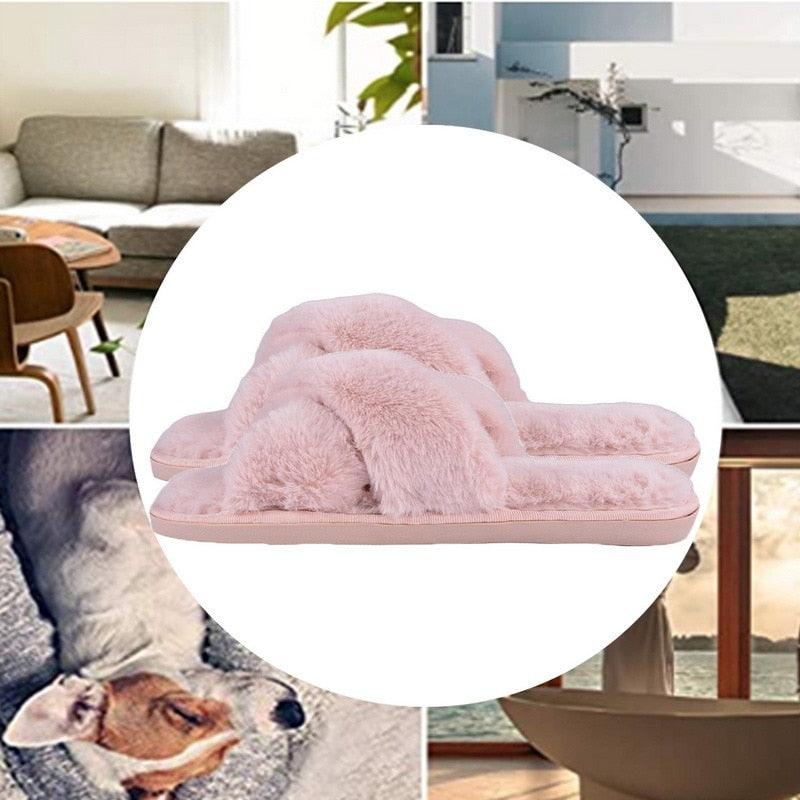 Warm Fluffy Slippers Women Faux Fur Slipper Indoor Floor Slides Flat Soft Furry House Warm Comfortable Fuzzy Furry Bedroom Slippers Indoor Cozy Memory Foam Anti-Slip Flip Flops Stevvex