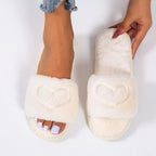 Warm Fluffy Slippers Women Faux Fur Slipper Indoor Floor Slides Flat Soft Furry House Warm Comfortable Fuzzy Furry Bedroom Slippers Indoor Cozy Memory Foam Anti-Slip Flip Flops Stevvex