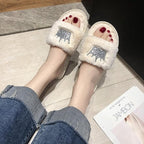 Warm Fluffy Slippers Women Faux Fur Slipper Indoor Floor Slides Flat Soft Furry House Warm Comfortable Fuzzy Furry Bedroom Slippers Indoor Cozy Memory Foam Anti-Slip Flip Flops Stevvex