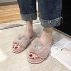 Warm Fluffy Slippers Women Faux Fur Slipper Indoor Floor Slides Flat Soft Furry House Warm Comfortable Fuzzy Furry Bedroom Slippers Indoor Cozy Memory Foam Anti-Slip Flip Flops Stevvex