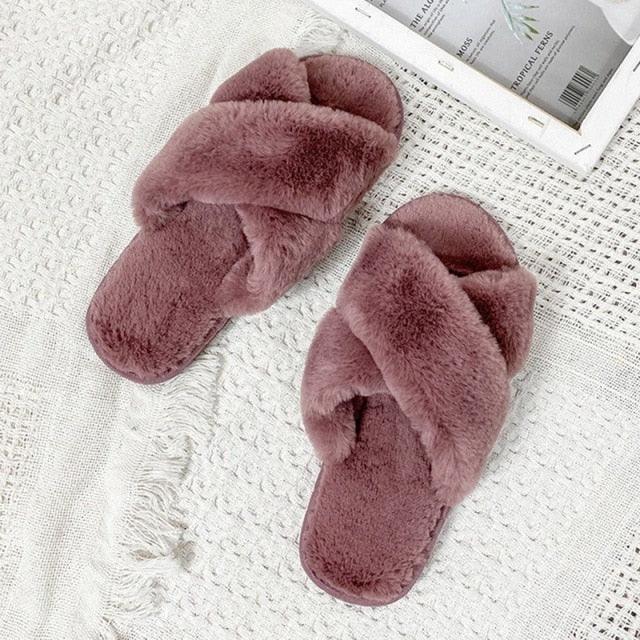 Warm Fluffy Slippers Women Faux Fur Slipper Indoor Floor Slides Flat Soft Furry House Warm Comfortable Fuzzy Furry Bedroom Slippers Indoor Cozy Memory Foam Anti-Slip Flip Flops Stevvex
