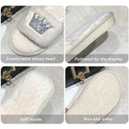 Warm Fluffy Slippers Women Faux Fur Slipper Indoor Floor Slides Flat Soft Furry House Warm Comfortable Fuzzy Furry Bedroom Slippers Indoor Cozy Memory Foam Anti-Slip Flip Flops Stevvex