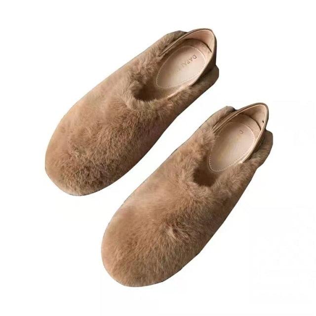 Warm Fur Loafers Women Winter Shoes Indoor Furry Flats Round Toe Fluffy House Warm Wool Slippers Memory Foam Anti-Skid Sole House Shoes Indoor Outdoor Slippers Stevvex