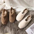 Warm Fur Loafers Women Winter Shoes Indoor Furry Flats Round Toe Fluffy House Warm Wool Slippers Memory Foam Anti-Skid Sole House Shoes Indoor Outdoor Slippers Stevvex