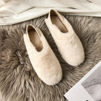 Warm Fur Loafers Women Winter Shoes Indoor Furry Flats Round Toe Fluffy House Warm Wool Slippers Memory Foam Anti-Skid Sole House Shoes Indoor Outdoor Slippers Stevvex