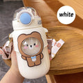 Water Bottle For Children 700ML Cute Stickers With Straw Temperature Kawaii Plastic Cup Portable Student School Bottle Girl Boy Water Bottles with Straw and Strap Cute Water Bottles Cartoon Animal Plastic Drinking Bottle Leakproof Water Bottle Stevvex