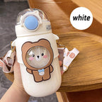 Water Bottle For Children 700ML Cute Stickers With Straw Temperature Kawaii Plastic Cup Portable Student School Bottle Girl Boy Water Bottles with Straw and Strap Cute Water Bottles Cartoon Animal Plastic Drinking Bottle Leakproof Water Bottle Stevvex